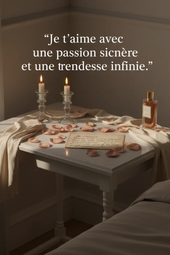Je t’aime avec une passion sincère et une tendresse infinie.