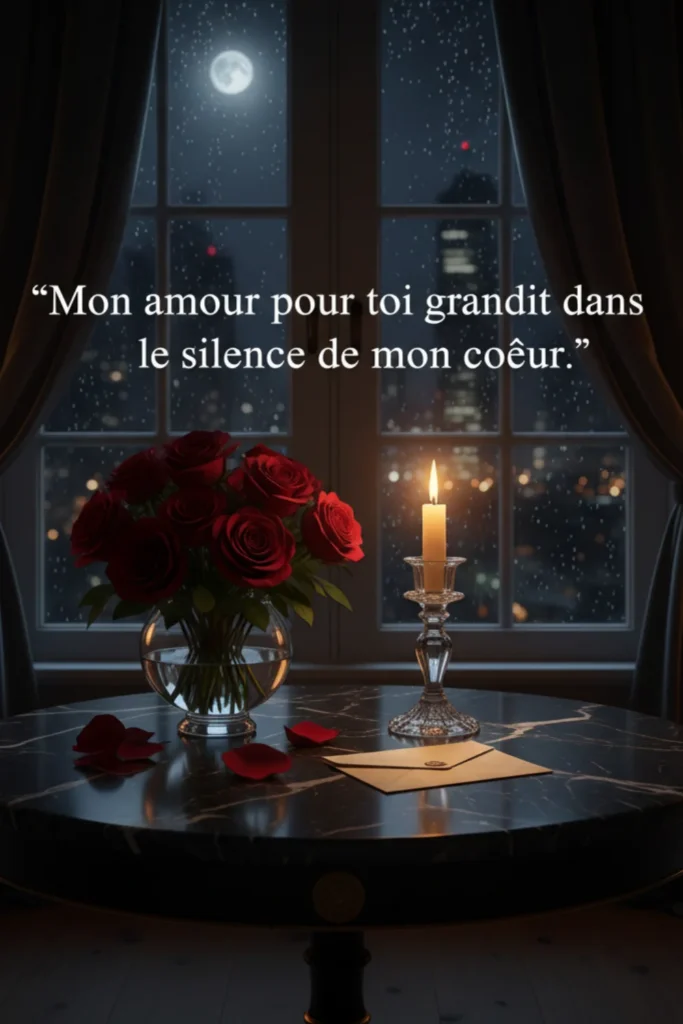 Mon amour pour toi grandit dans le silence de mon cœur