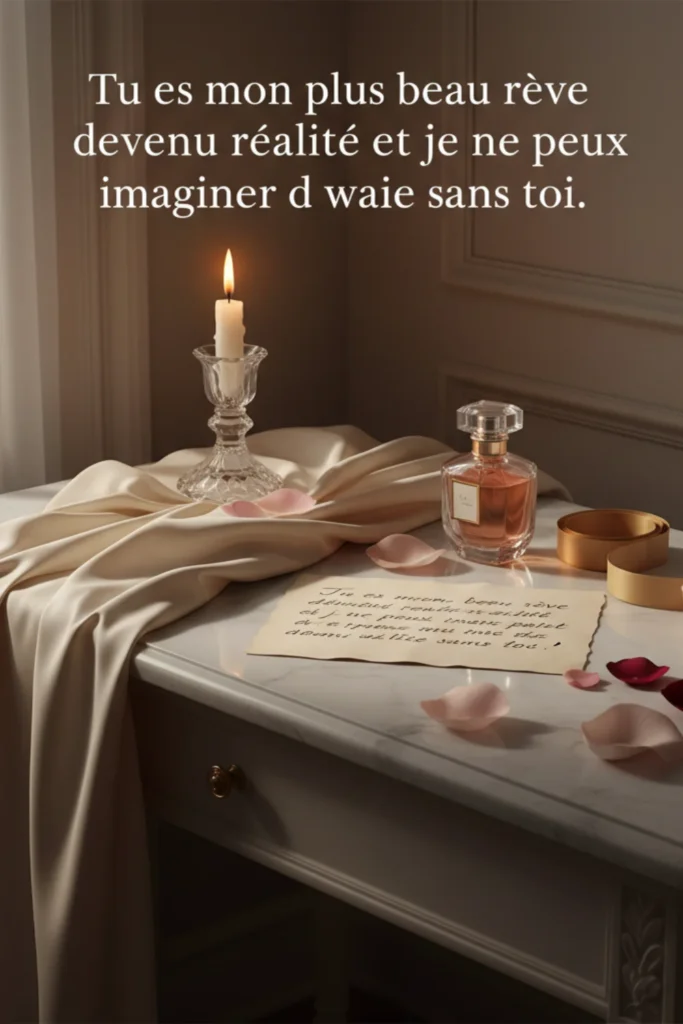Tu es mon plus beau rêve devenu réalité et je ne peux imaginer ma vie sans toi.