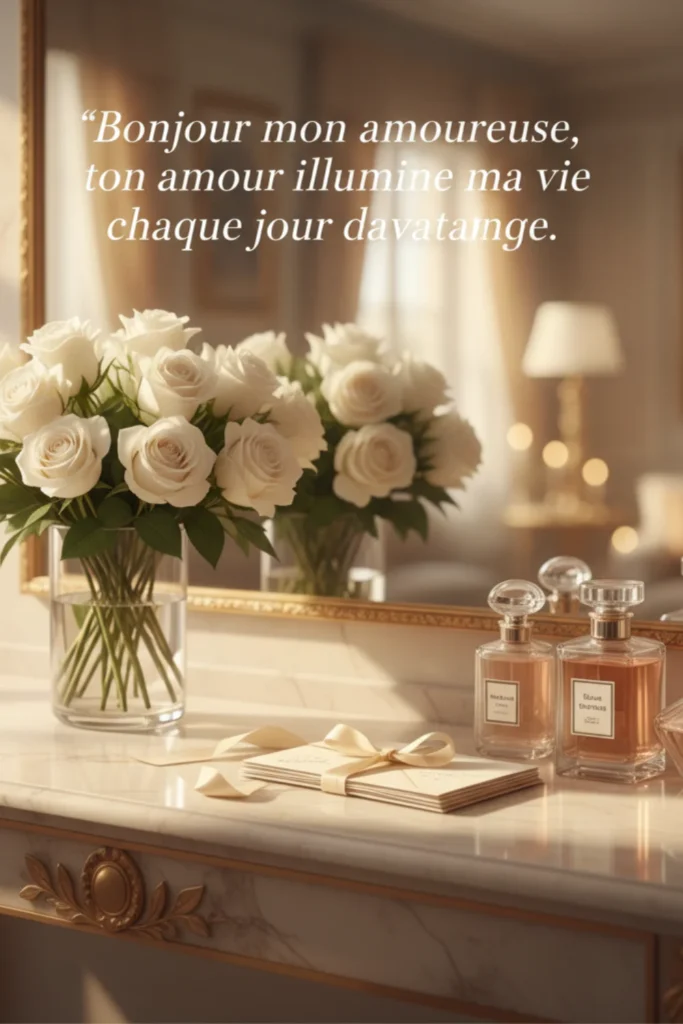 Bonjour mon amoureuse, ton amour illumine ma vie chaque jour davantage.