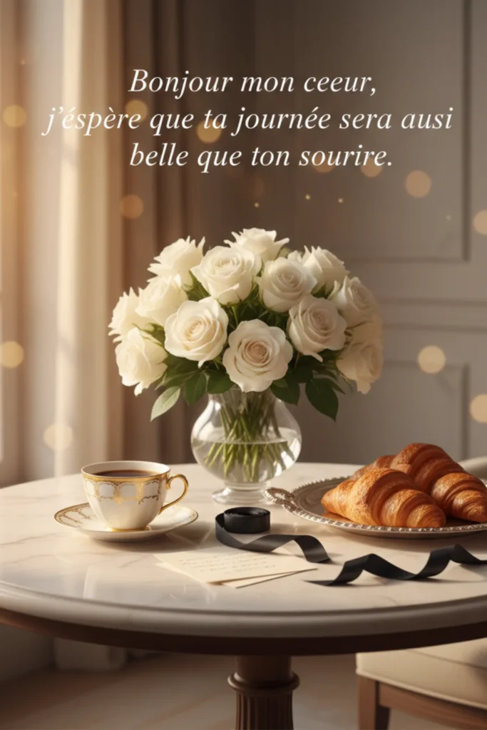 Bonjour mon cœur, j’espère que ta journée sera aussi belle que ton sourire.