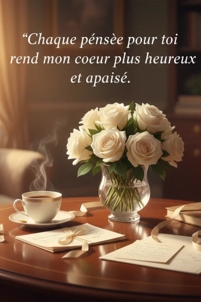 Chaque pensée pour toi rend mon cœur plus heureux et apaisé.
