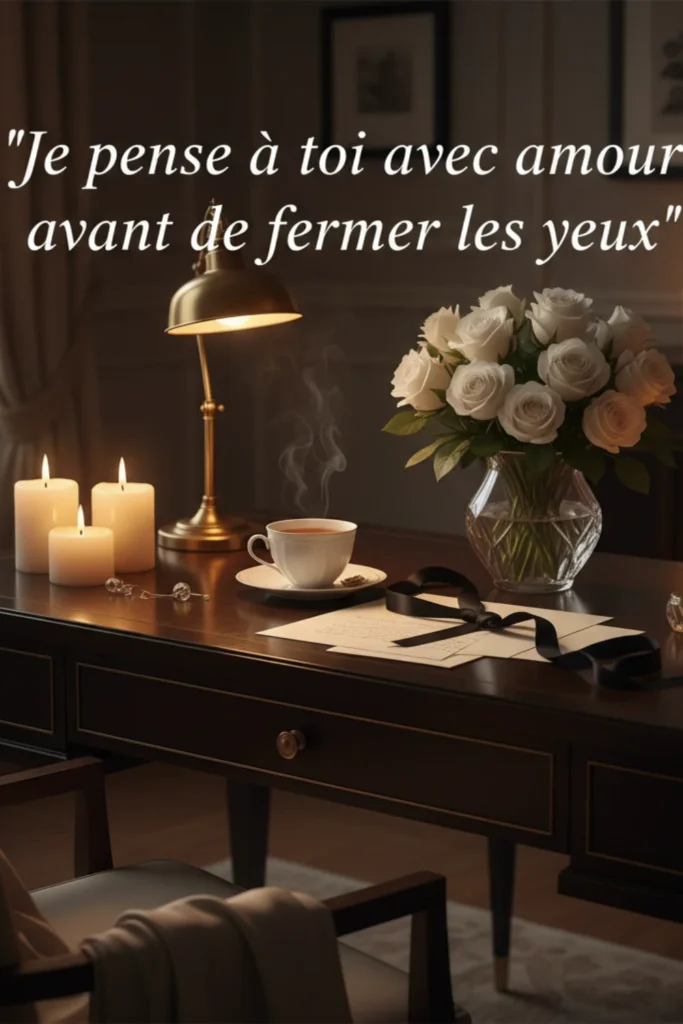 Je pense à toi avec amour avant de fermer les yeux.
