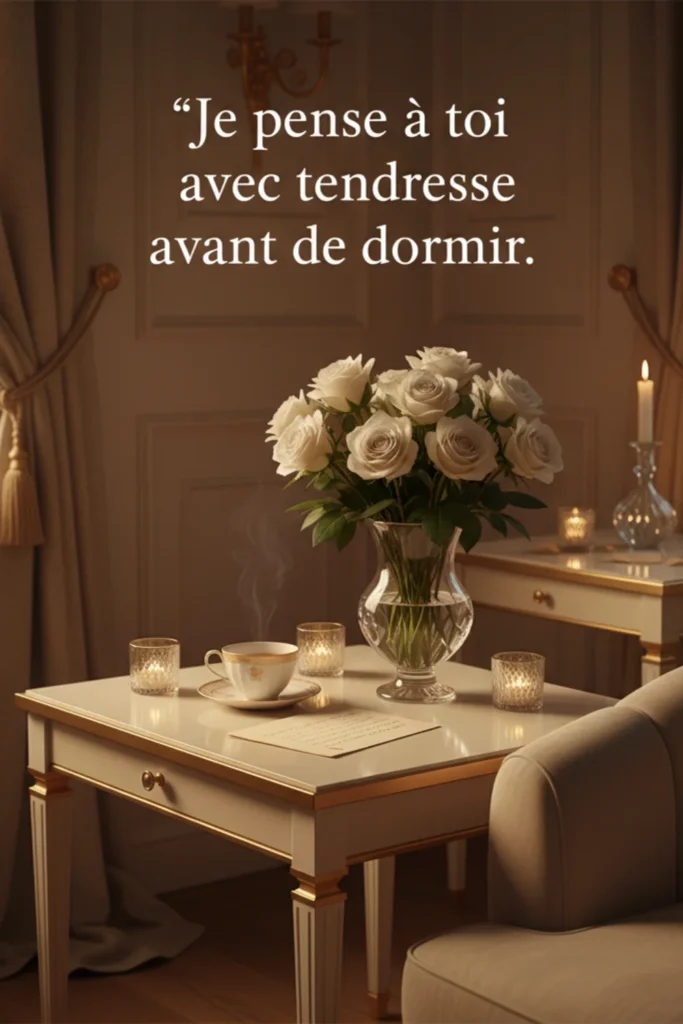 Je pense à toi avec tendresse avant de dormir.