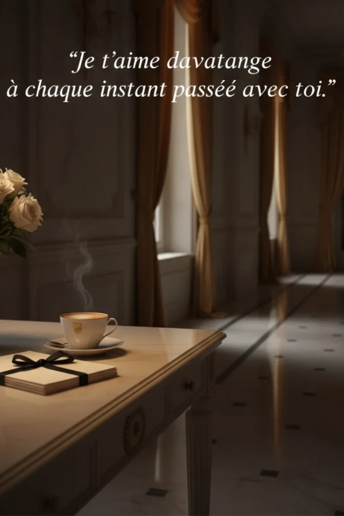 Je t’aime davantage à chaque instant passé avec toi.