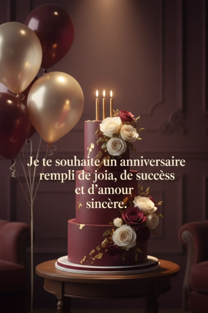 Je te souhaite un anniversaire rempli de joie, de succès et d’amour sincère.