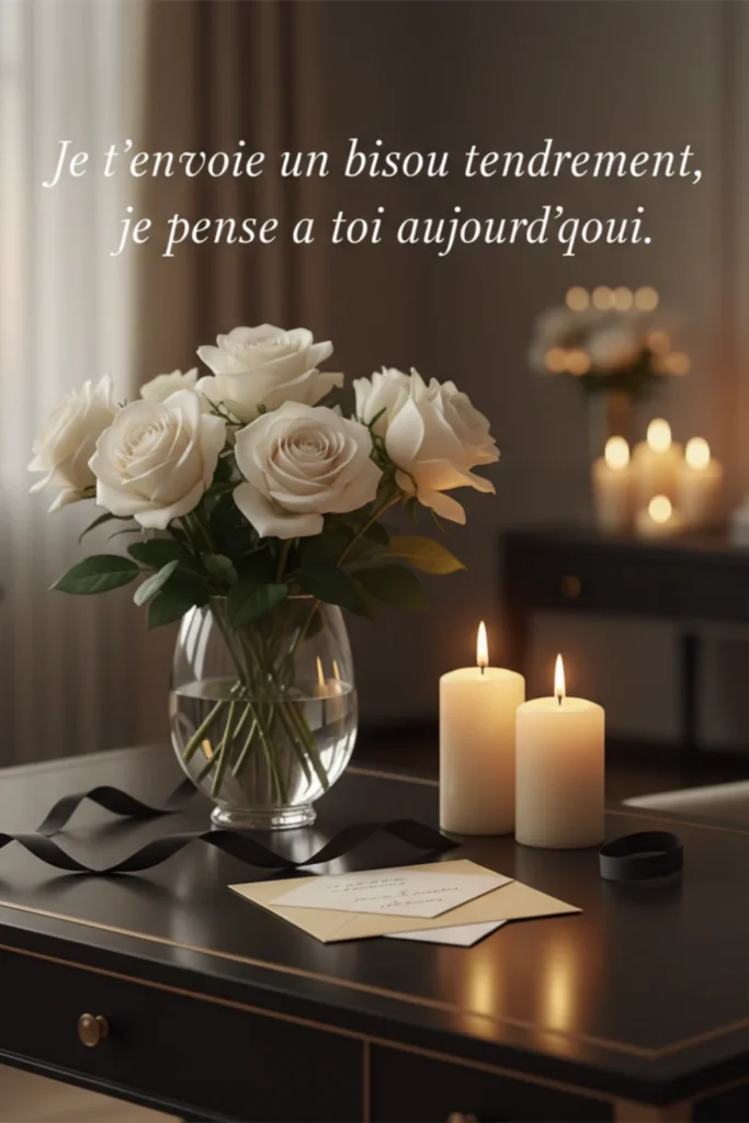 Je t’envoie un bisou tendrement, je pense à toi aujourd’hui.