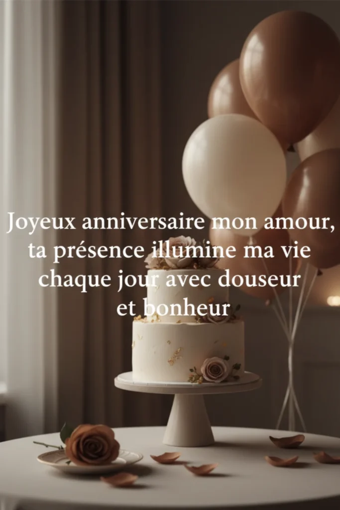 Joyeux anniversaire mon amour, ta présence illumine ma vie chaque jour avec douceur et bonheur.