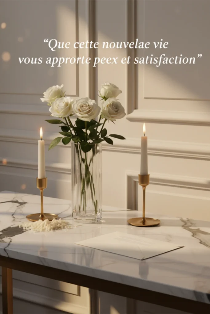 Que cette nouvelle vie vous apporte paix et satisfaction.”