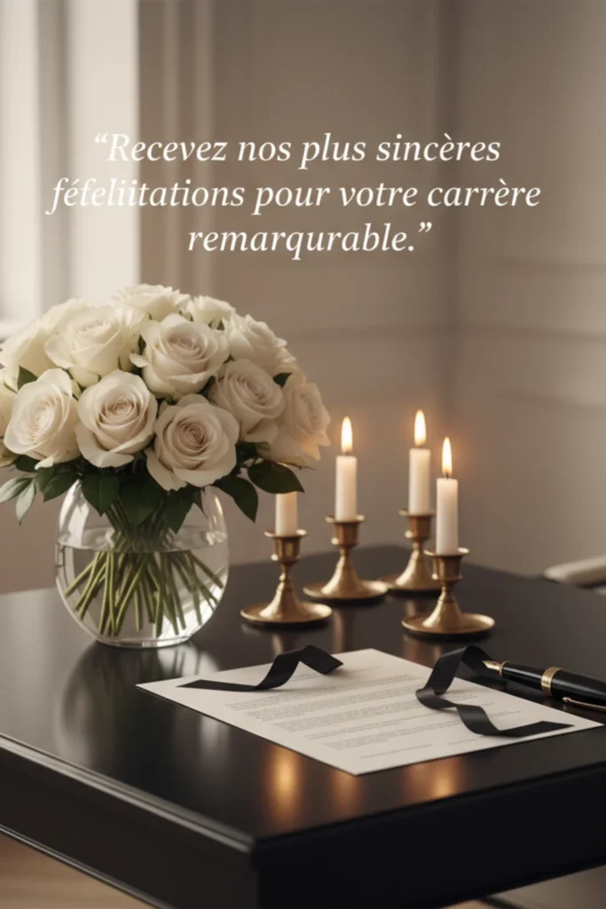“Recevez nos plus sincères félicitations pour votre carrière remarquable.”Inspirati