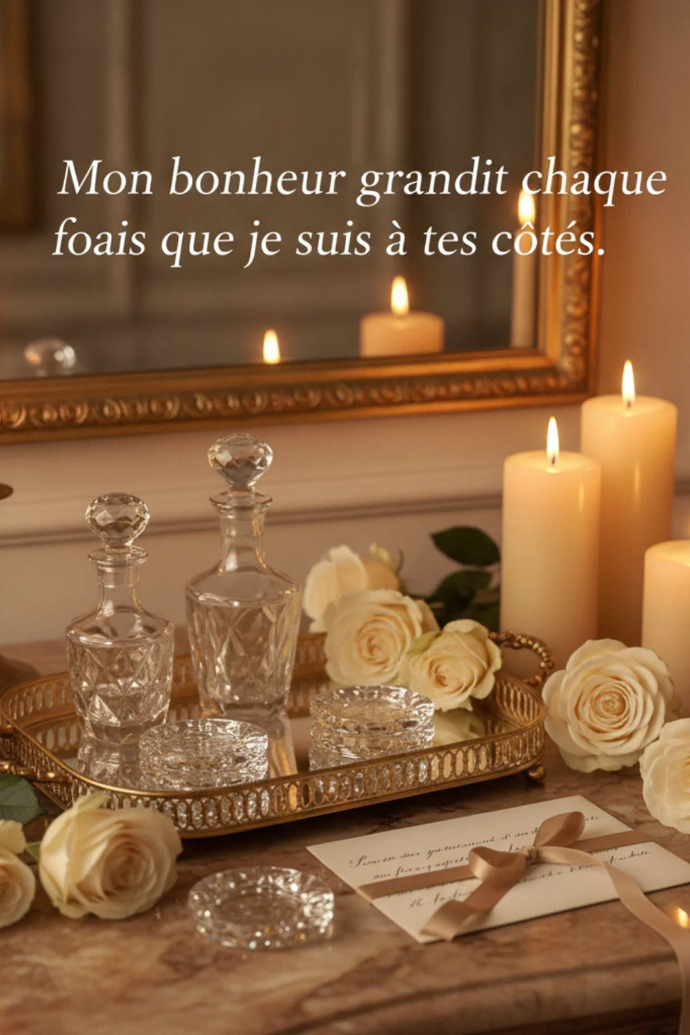 Mon bonheur grandit chaque fois que je suis à tes côtés.