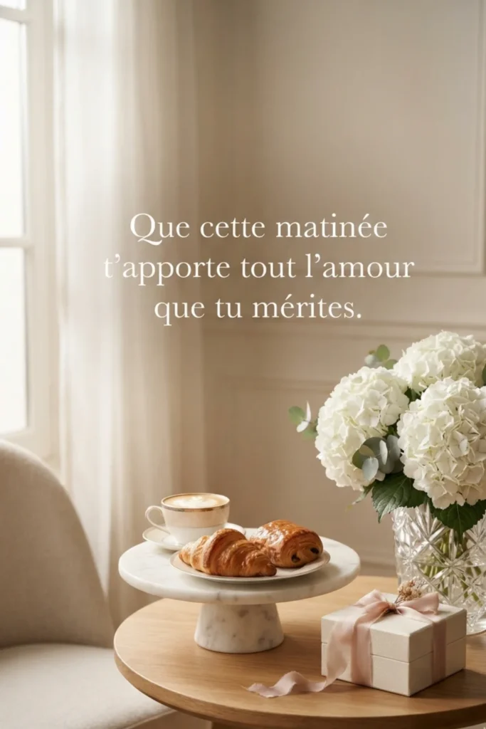 Que cette matinée t'apporte tout l'amour que tu mérites.