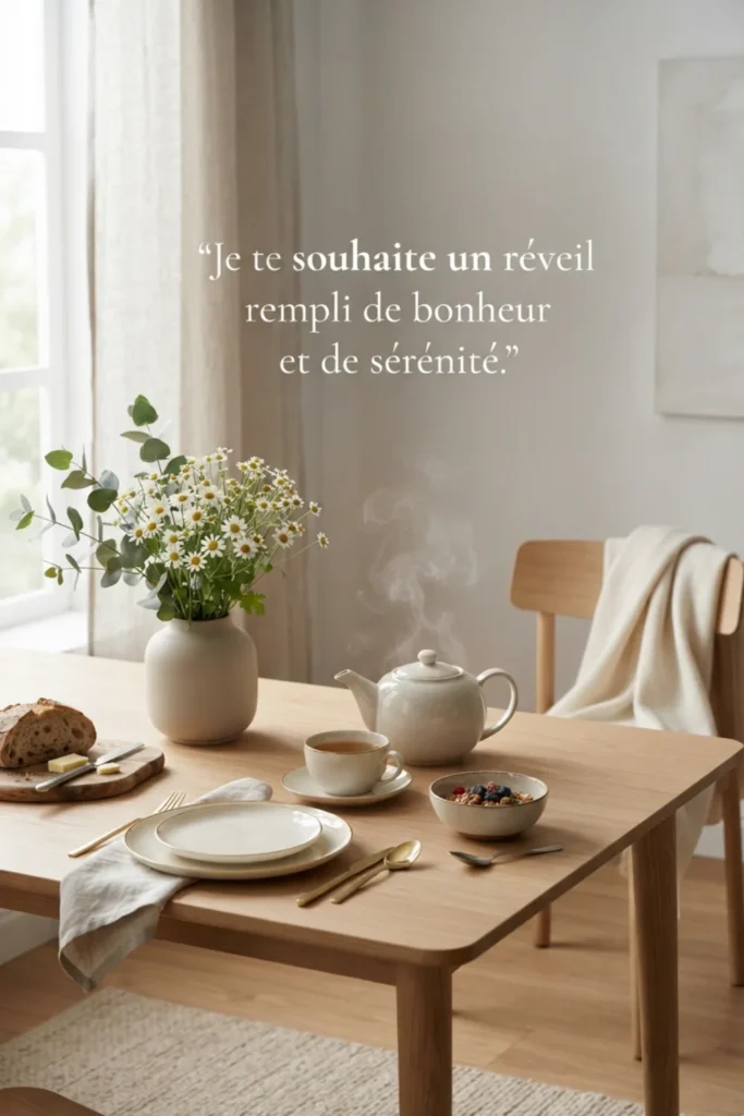 Je te souhaite un réveil rempli de bonheur et de sérénité.