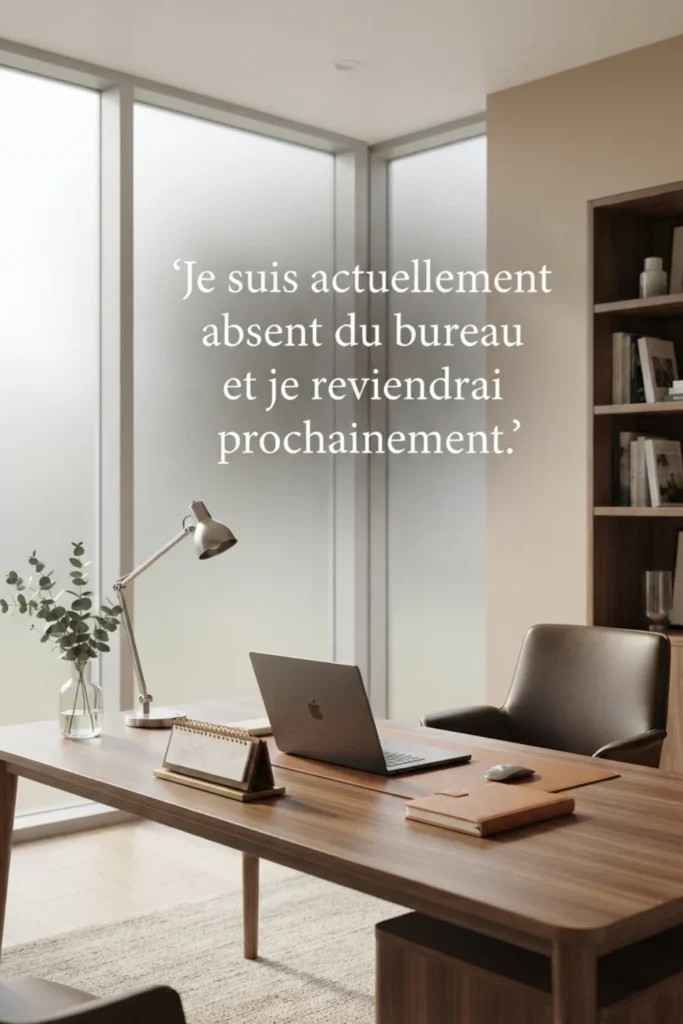 Je suis actuellement absent du bureau et je reviendrai prochainement.