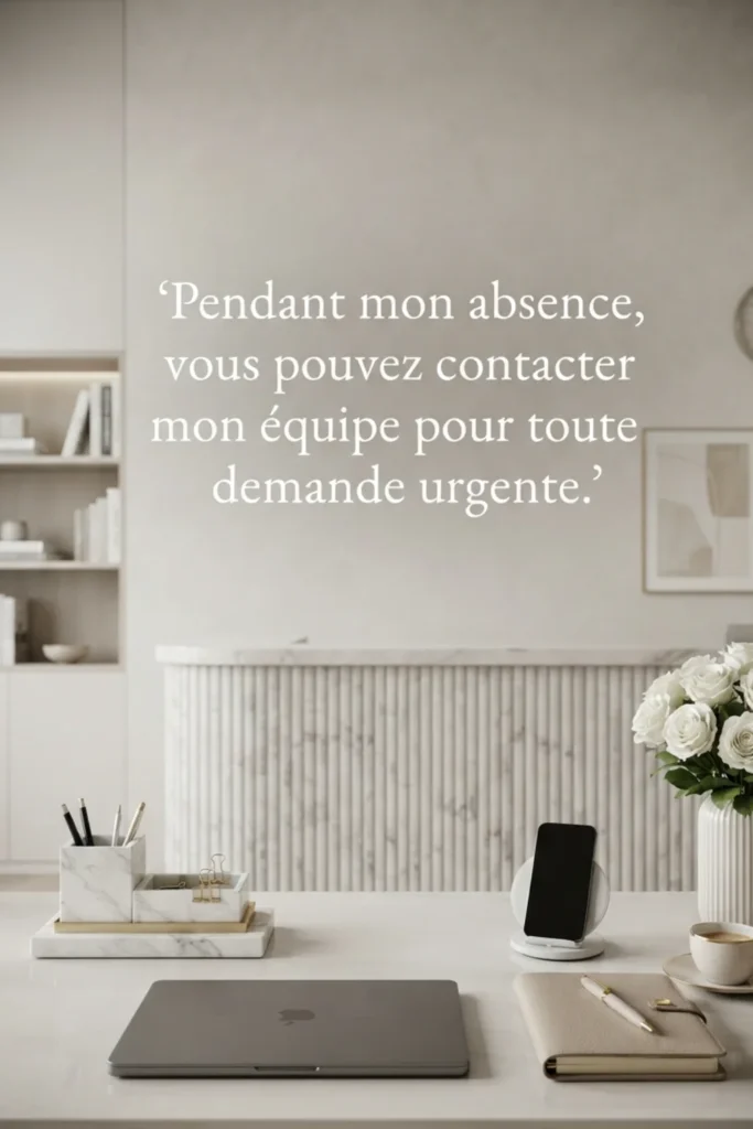 Pendant mon absence, vous pouvez contacter mon équipe pour toute demande urgente.