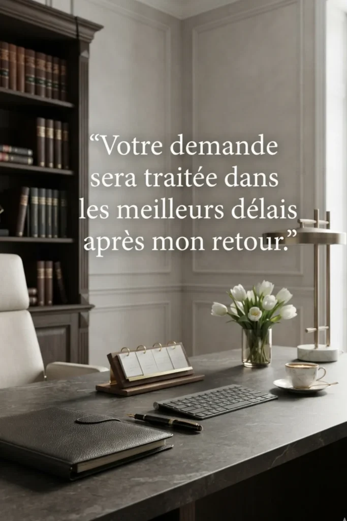 Votre demande sera traitée dans les meilleurs délais après mon retour.