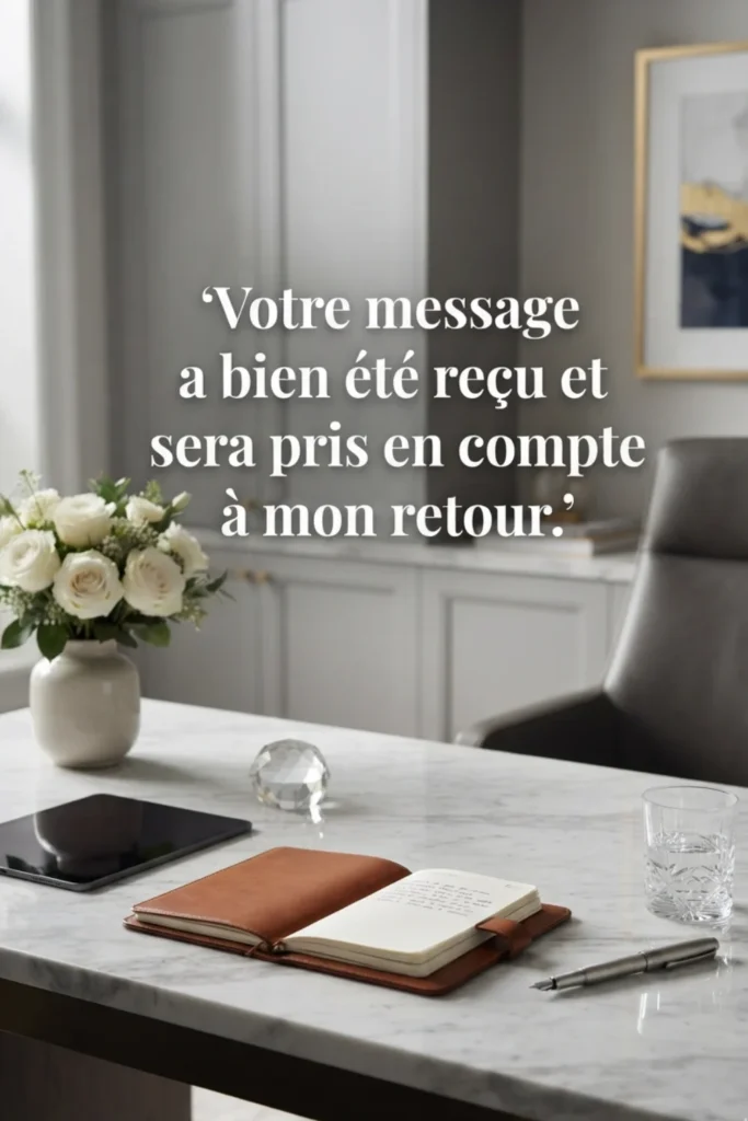 Votre message a bien été reçu et sera pris en compte à mon retour.