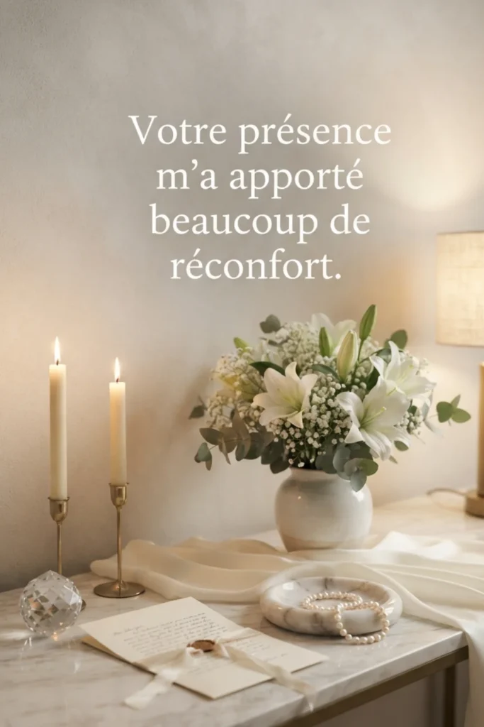Votre présence m’a apporté beaucoup de réconfort.