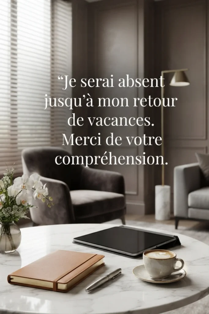 Je serai absent jusqu'à mon retour de vacances. Merci de votre compréhension.
